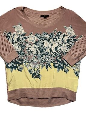 Floral Colorblock Pullover Sweater in Mauve, Yellow & Teal